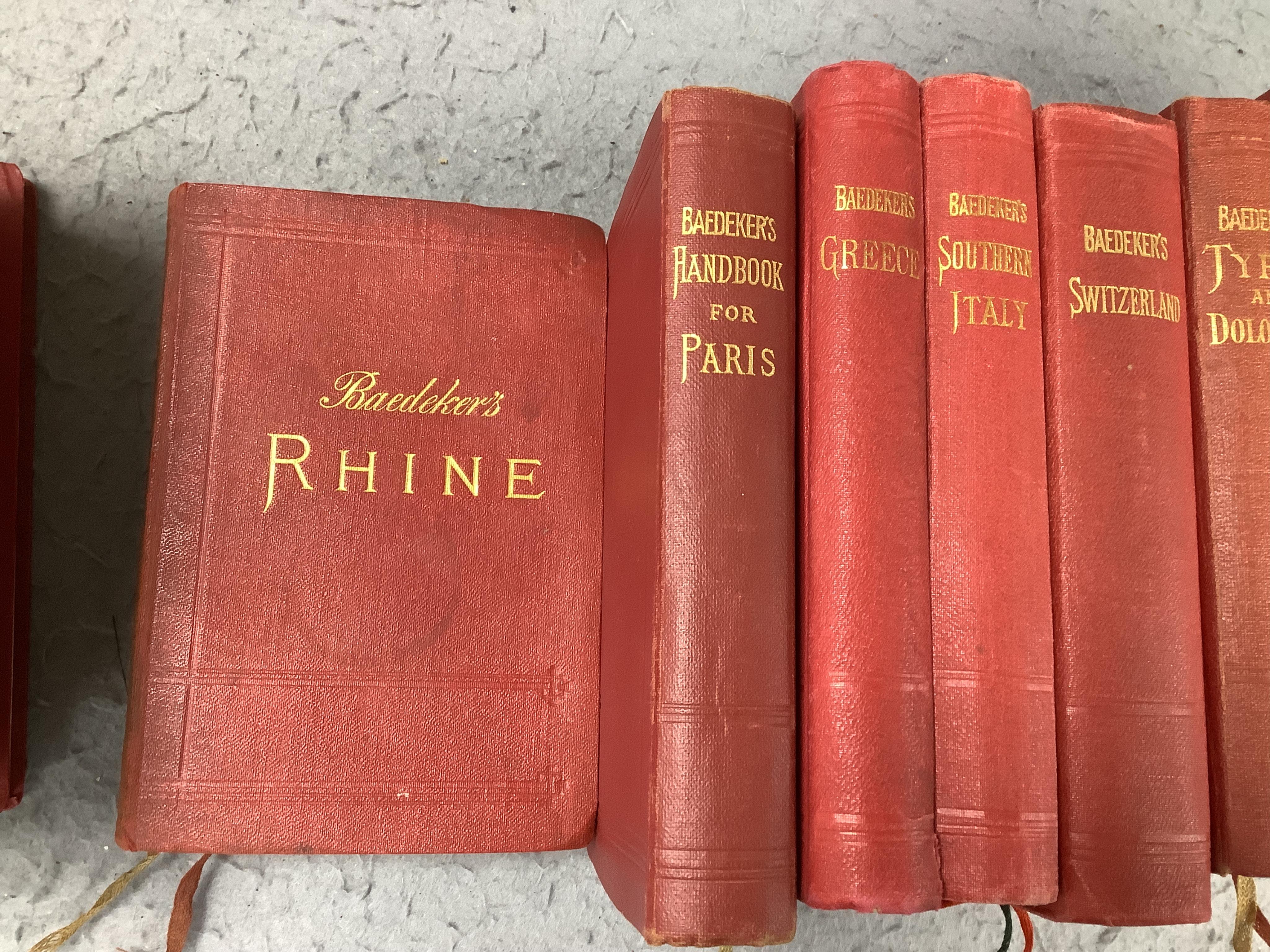 European Guides - including some 14 Baedekers (mostly earlier 20th cent.); other Paris & Continental guides (dates as above); mostly original cloth bindings; together with a few Paris plans (43)